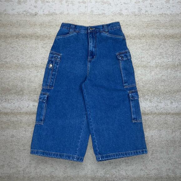 Vintage Skater Wide Leg Jean Shorts URit Medium Wash Baggy Denim